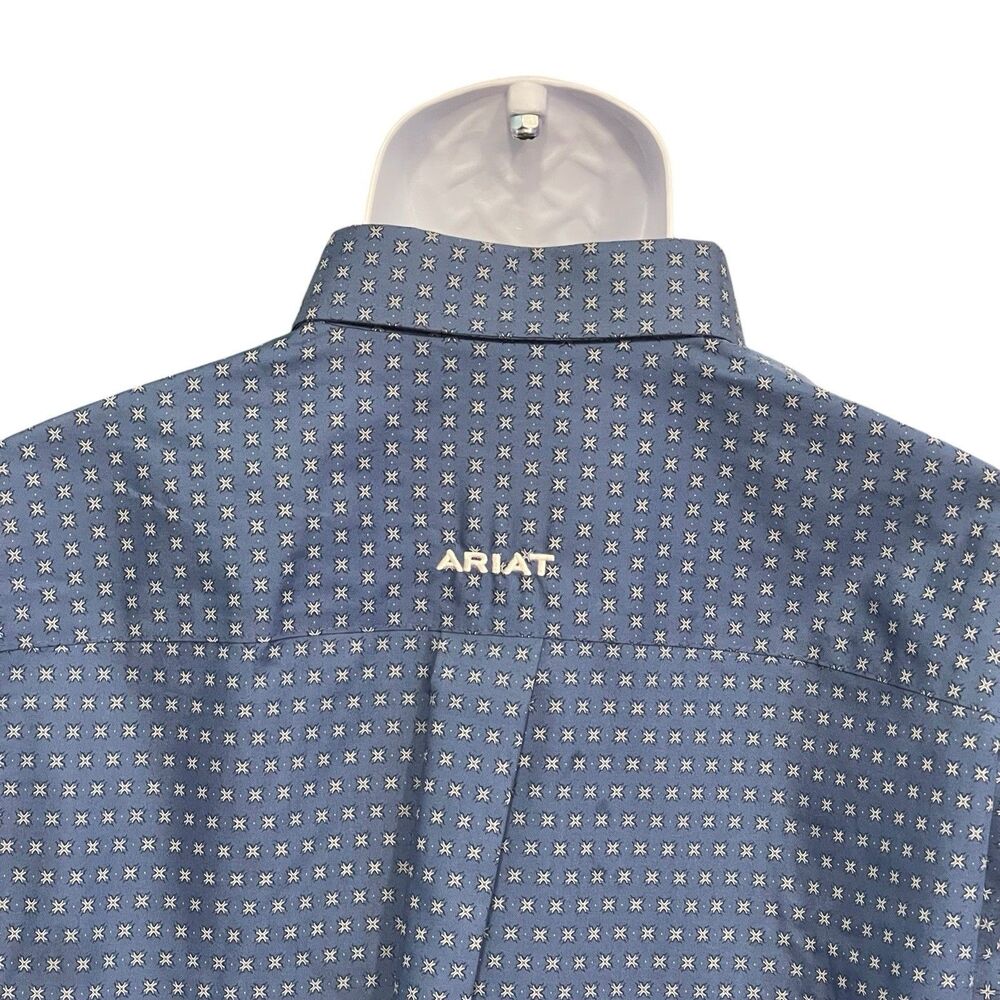 Ariat Long Sleeve Fitted Button Up Dress Shirt 100% Cotton Blue Pattern Mens XL - Picture 8 of 13